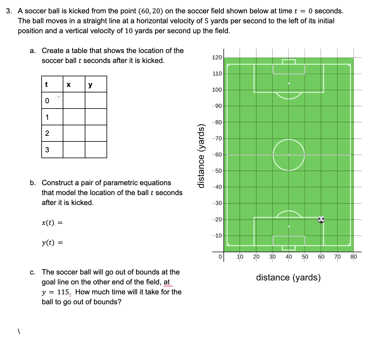 Solved A soccer ball is kicked from the point (60,20) on the