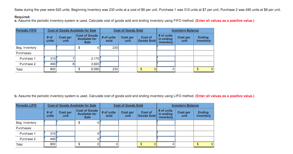 Solved Sales during the year were 620 units. Beginning | Chegg.com