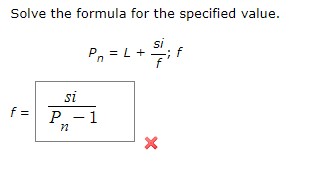 Solved Solve the formula for the specified value. \\[ | Chegg.com