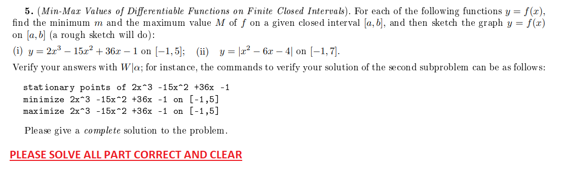 Solved 5. (Min-Max Values of Differentiable Functions on | Chegg.com