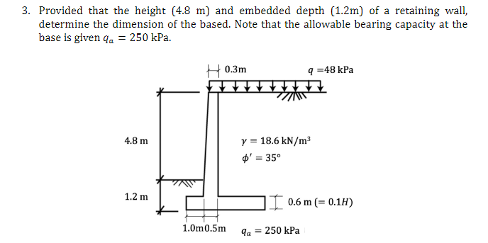 Solved 3. Provided that the height (4.8 m) and embedded | Chegg.com