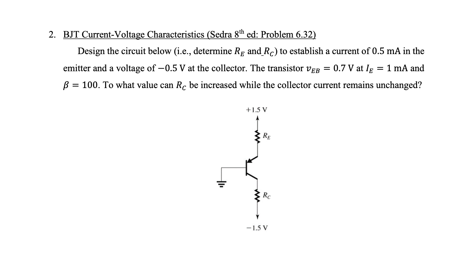 Solved 2. BJT CurrentVoltage Characteristics (Sedra 8th
