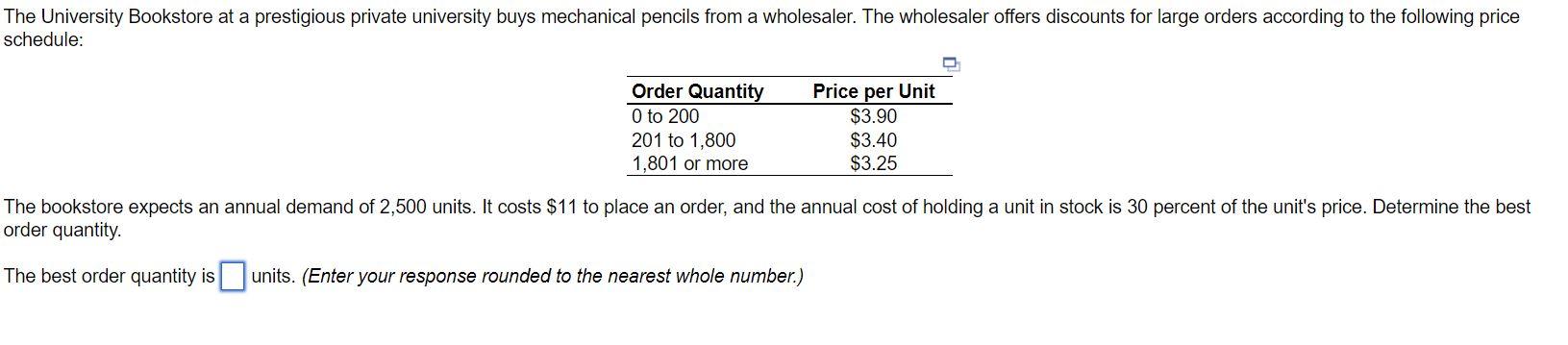 Solved The bookstore expects an annual demand of 2,500 | Chegg.com