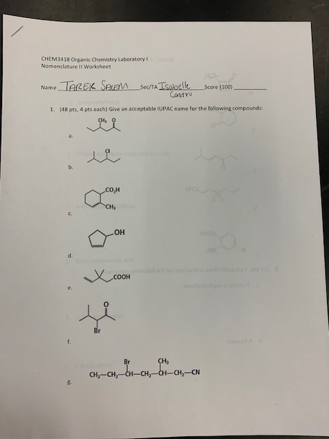 nomenclature of organic compounds practice