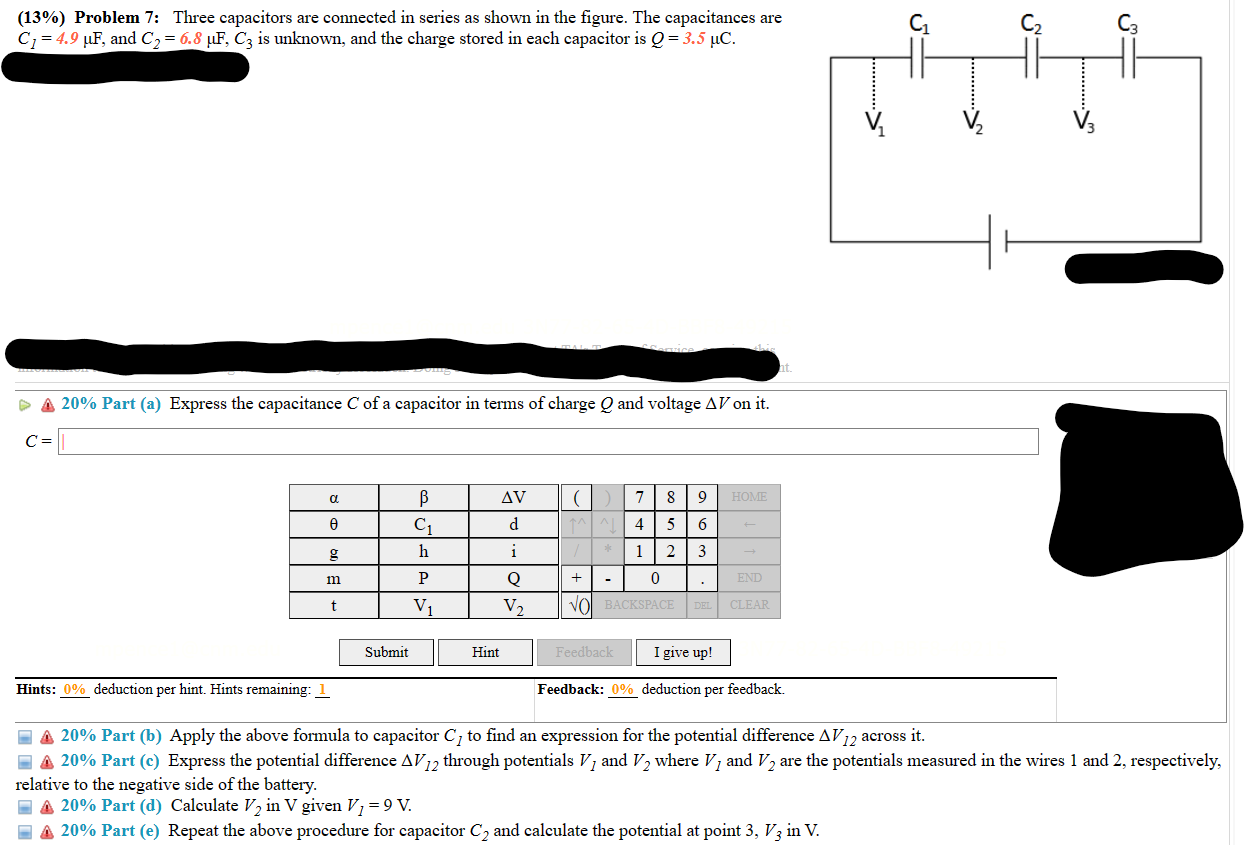 Solved (13%) ﻿Problem 7: Three Capacitors Are Connected In | Chegg.com