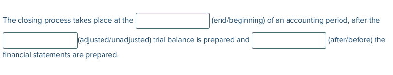 Solved The closing process takes place at the | Chegg.com