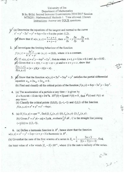 Solved University of Jos Department of Mathematics | Chegg.com