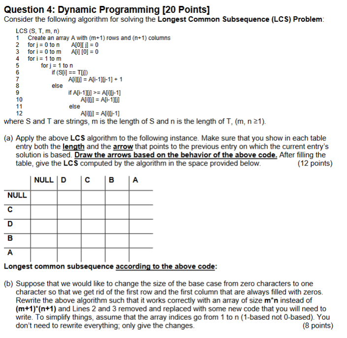Solved 4 6 Question 4: Dynamic Programming [20 Points] | Chegg.com
