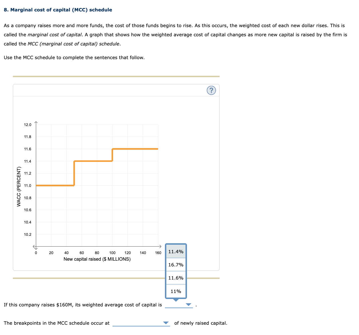 Solved 8. Marginal cost of capital (MCC) schedule As a