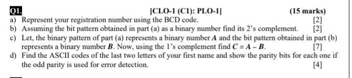 Solved [2] Q1. (CLO-1 (C1): PLO-11 (15 Marks) A) Represent | Chegg.com