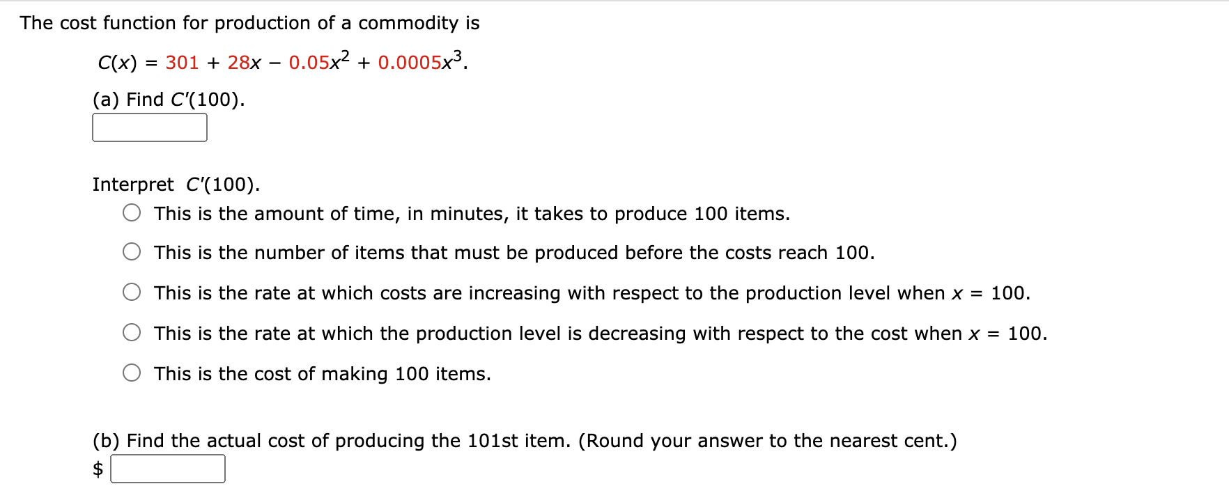 Solved The cost function for production of a commodity is | Chegg.com