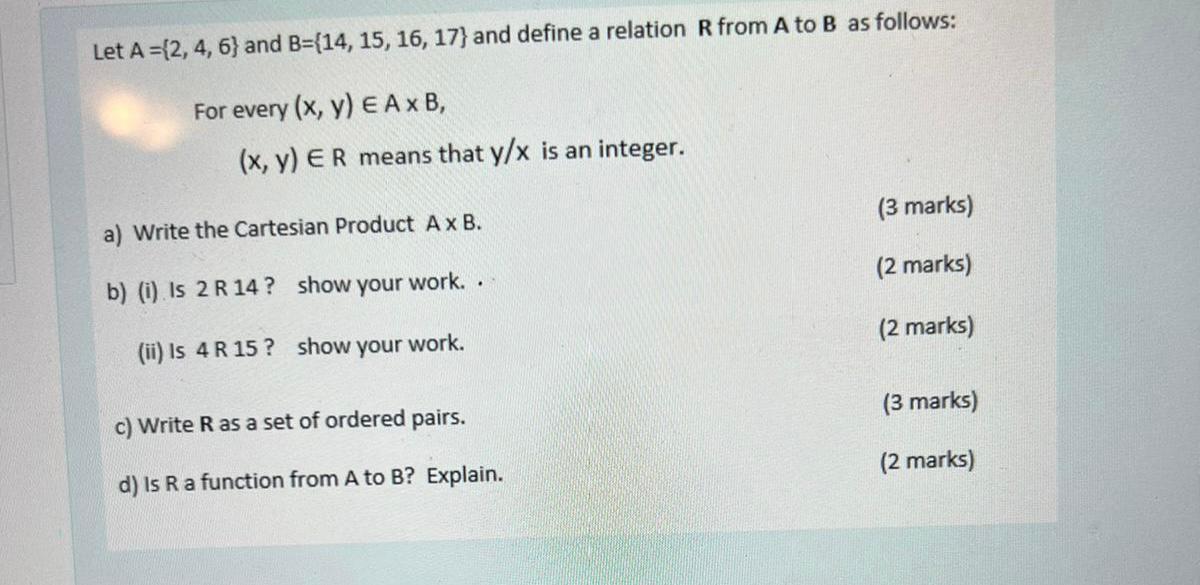 Solved Let A ={2, 4, 6} And B={14, 15, 16, 17} And Define A | Chegg.com