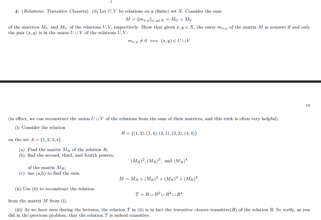 M=∥mx,y∥x,y∈X=MU+MV of the matrices MU and MV of the | Chegg.com
