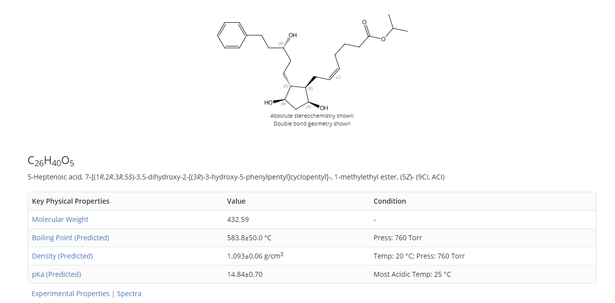 \[
\mathrm{C}_{26} \mathrm{H}_{40} \mathrm{O}_{5}
\]
5-Heptenoic acid, 7-[(1R,2R,3R,5S)-3,5-dihydroxy-2-[(3R)-3-hydroxy-5-phe