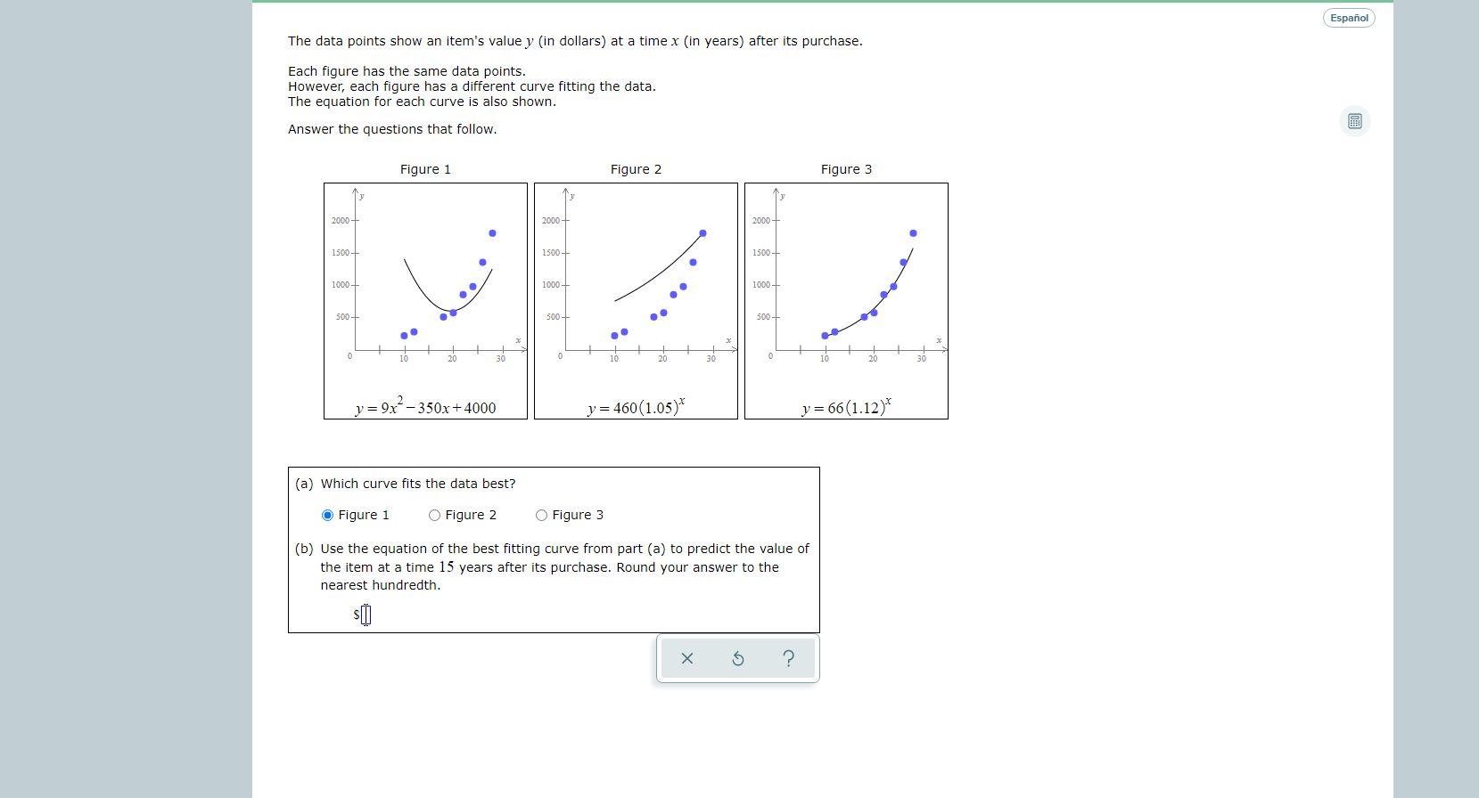 Solved Español Español The data points show an item's value | Chegg.com