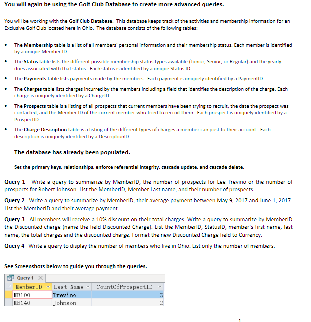 Solved You will be working with the Golf Club Database. This | Chegg.com