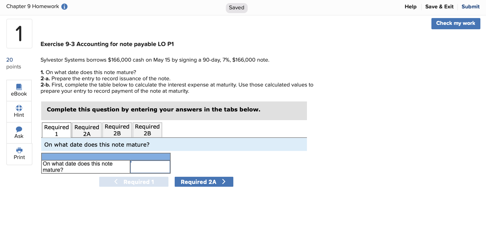 Solved Chapter 9 Homework A Saved Help Save & Exit Submit | Chegg.com