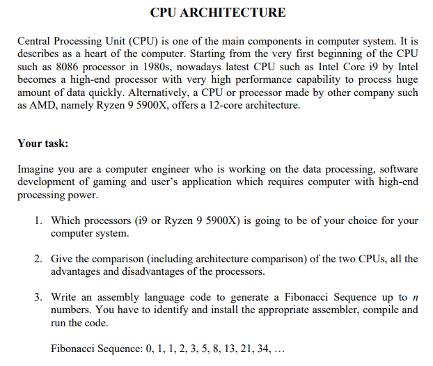 Solved Cpu Architecture Central Processing Unit (cpu) Is One 