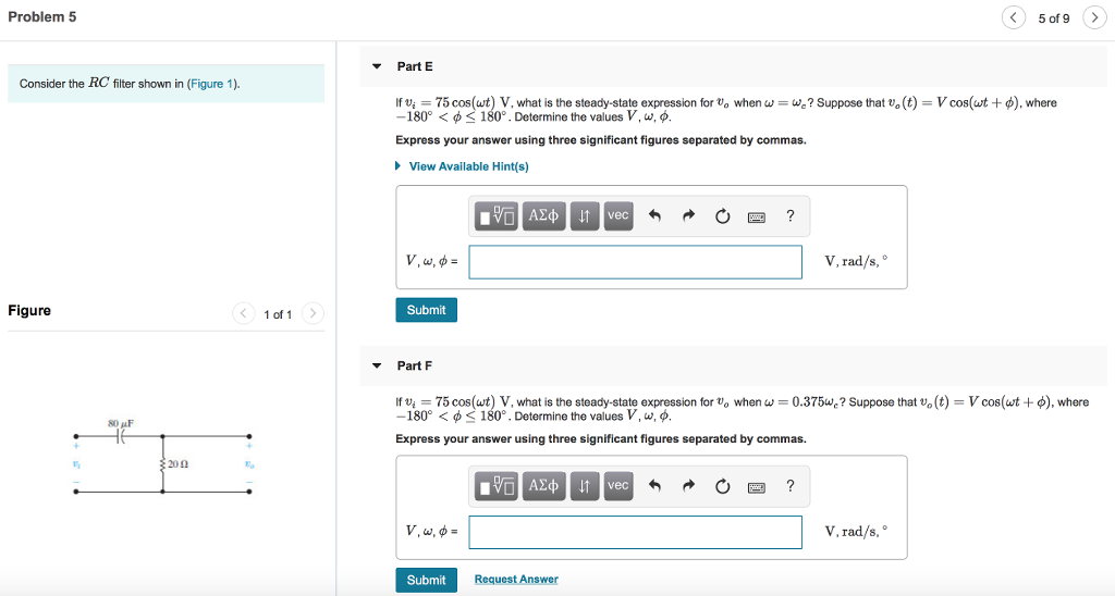 Solved Problem 5 Consider the RC filter shown in (Figure 1). | Chegg.com