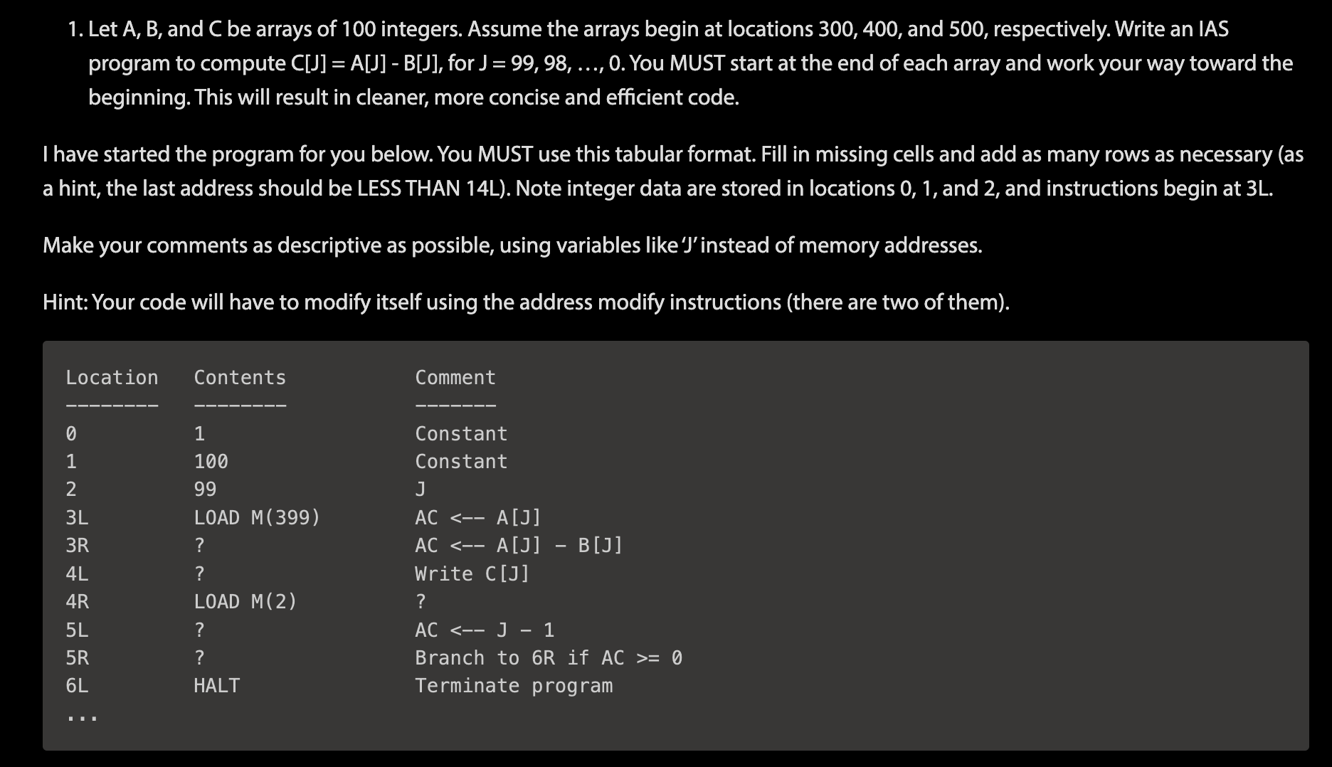 Solved 1. Let A,B, And C Be Arrays Of 100 Integers. Assume | Chegg.com