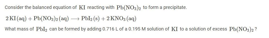 Solved Consider the balanced equation of KI reacting with | Chegg.com