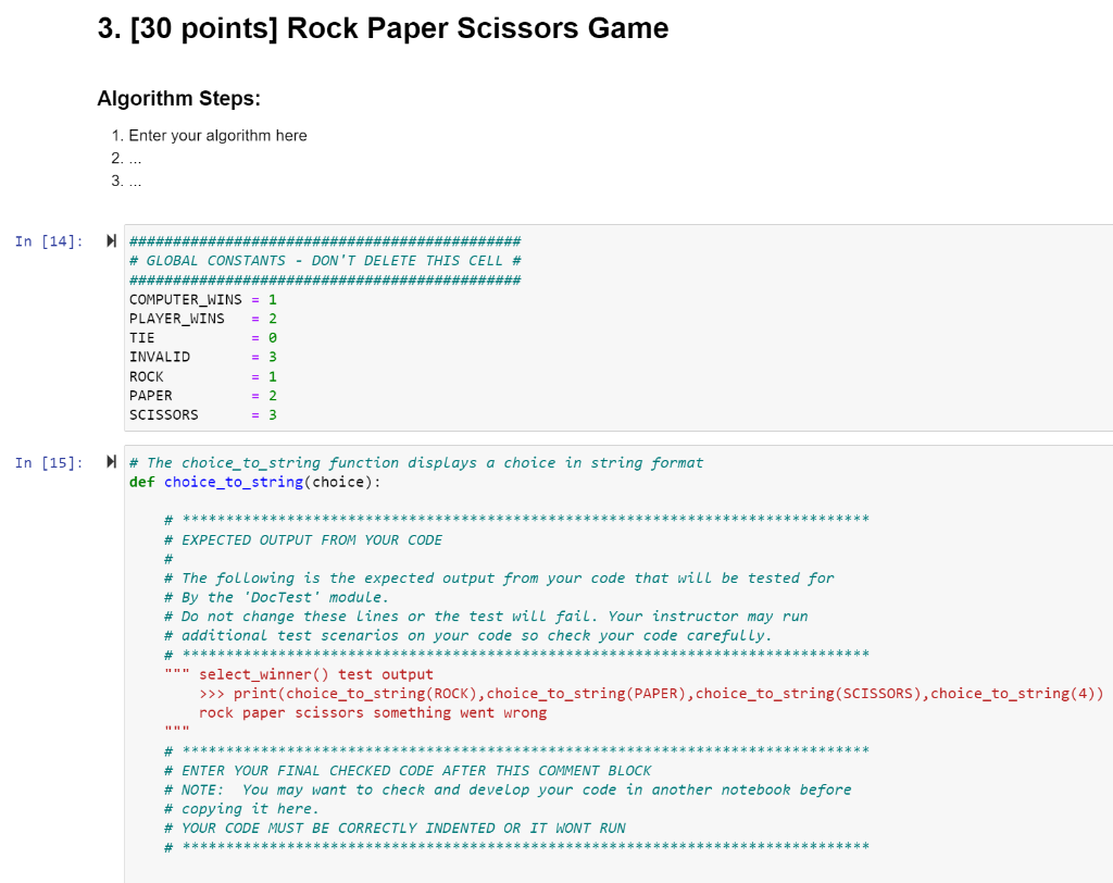 3. [30 points] Rock Paper Scissors Game Algorithm | Chegg.com