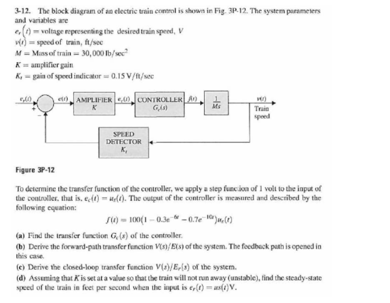 Solved 3-12. The block diagram of an electric train control | Chegg.com