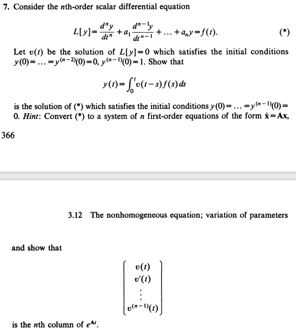 7 Consider The Nth Order Scalar Differential Equa Chegg Com