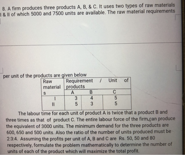 Solved 8. A Firm Produces Three Products A, B, & C. It Uses | Chegg.com