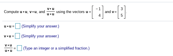 Solved vou -1 3 Compute u.u, vu, and using the vectors u = | Chegg.com