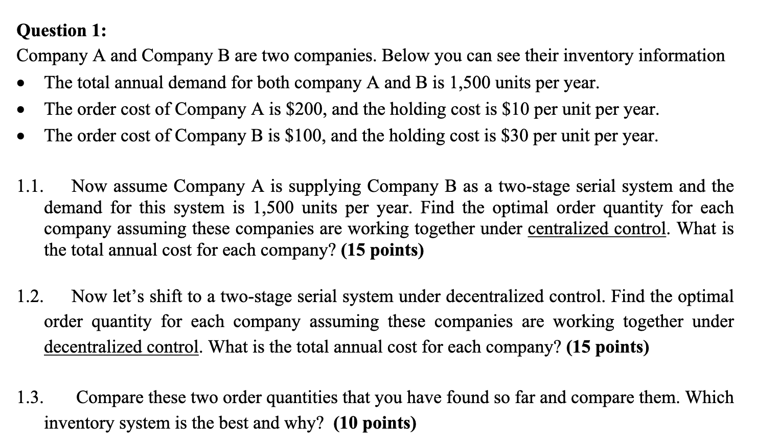 Solved Question 1: Company A And Company B Are Two | Chegg.com