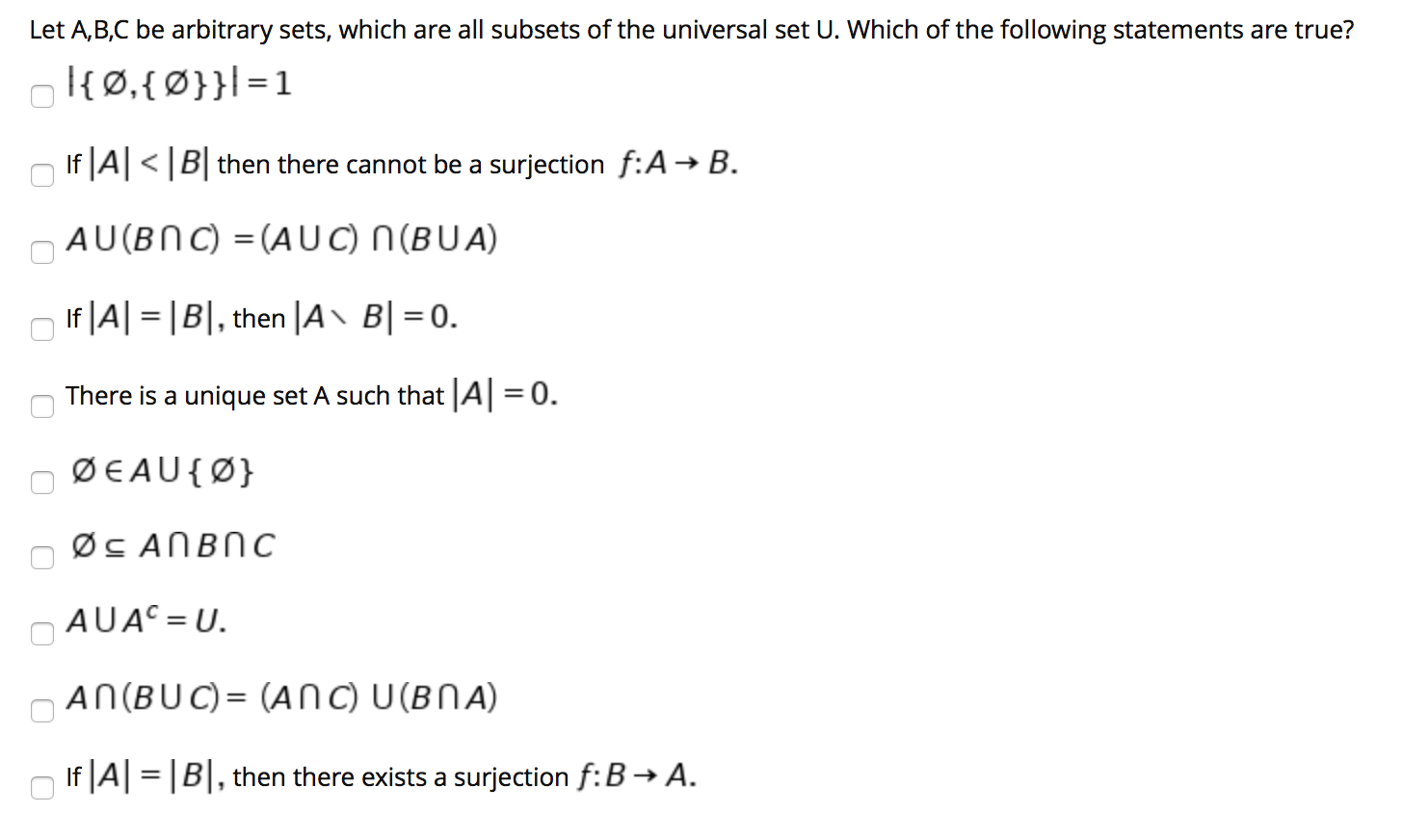 Solved Let A B C Be Arbitrary Sets Which Are All Subsets Chegg Com