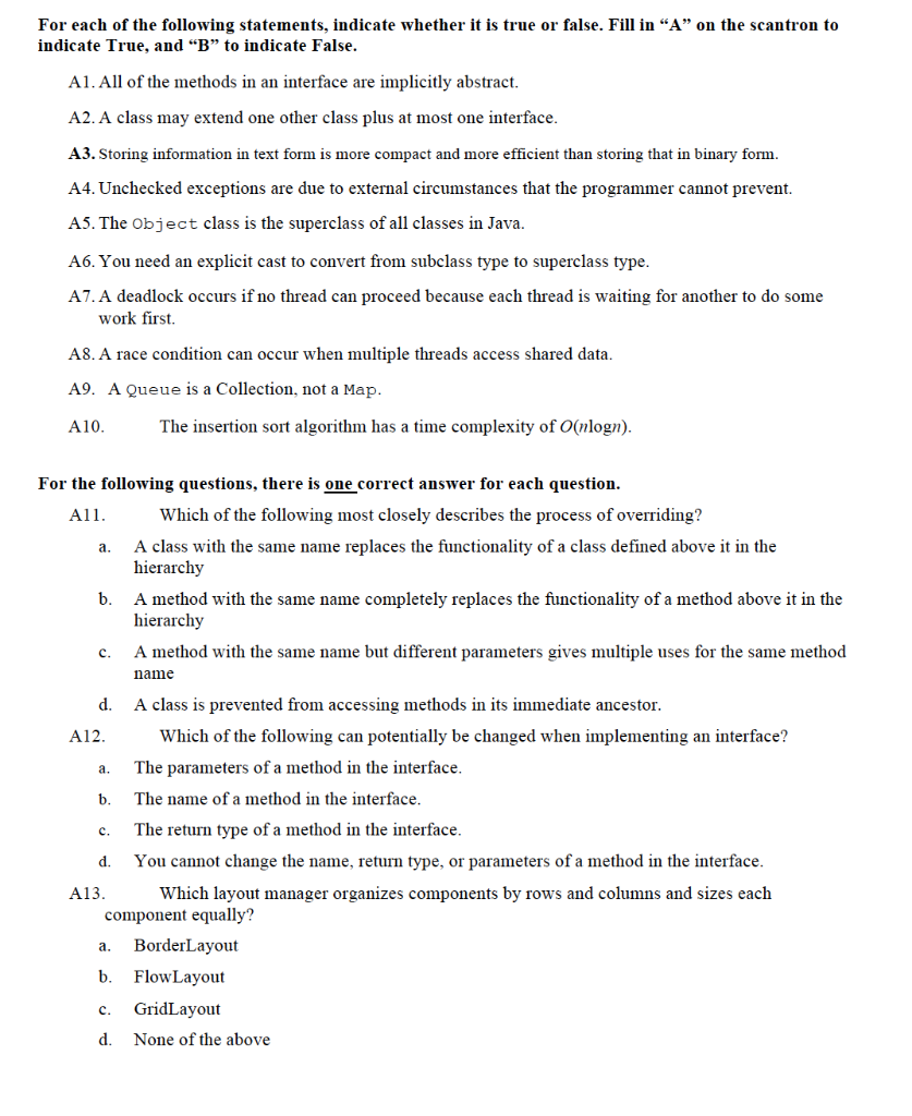Solved For each of the following statements, indicate | Chegg.com