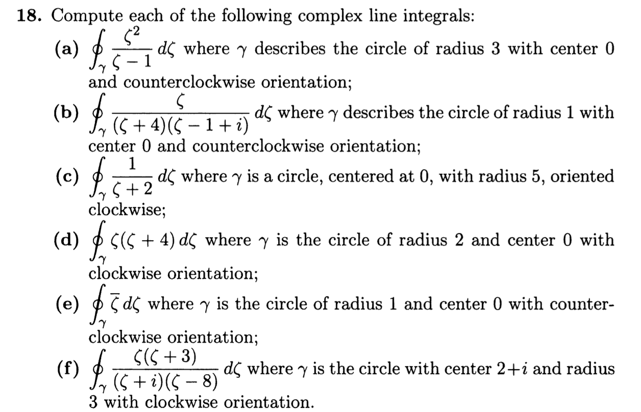 Solved 18. Compute each of the following complex line | Chegg.com