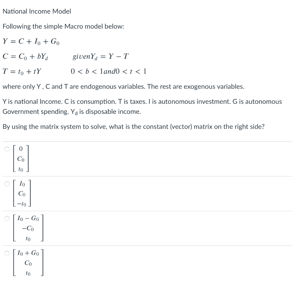 Solved National Income Model Following The Simple Macro | Chegg.com