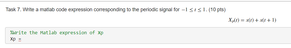 Solved Task 7. Write a matlab code expression corresponding | Chegg.com