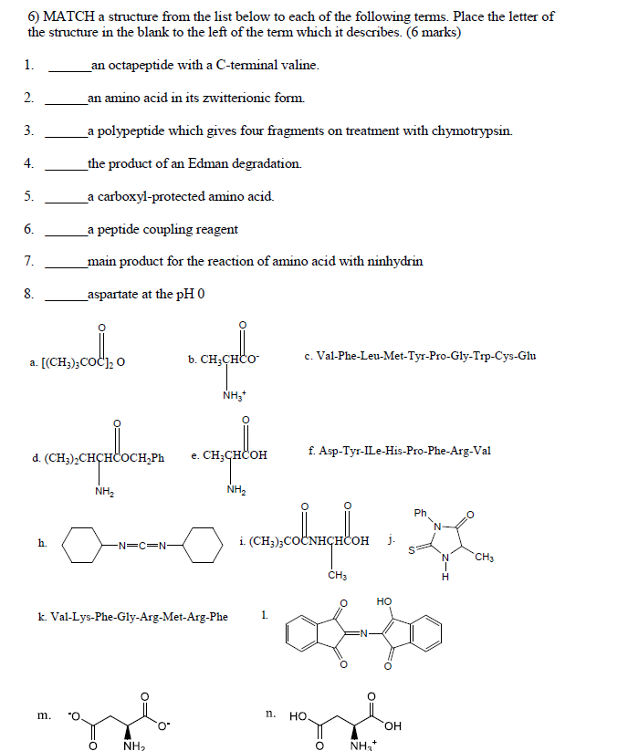 Solved 1 2. 6) MATCH a structure from the list below to each | Chegg.com