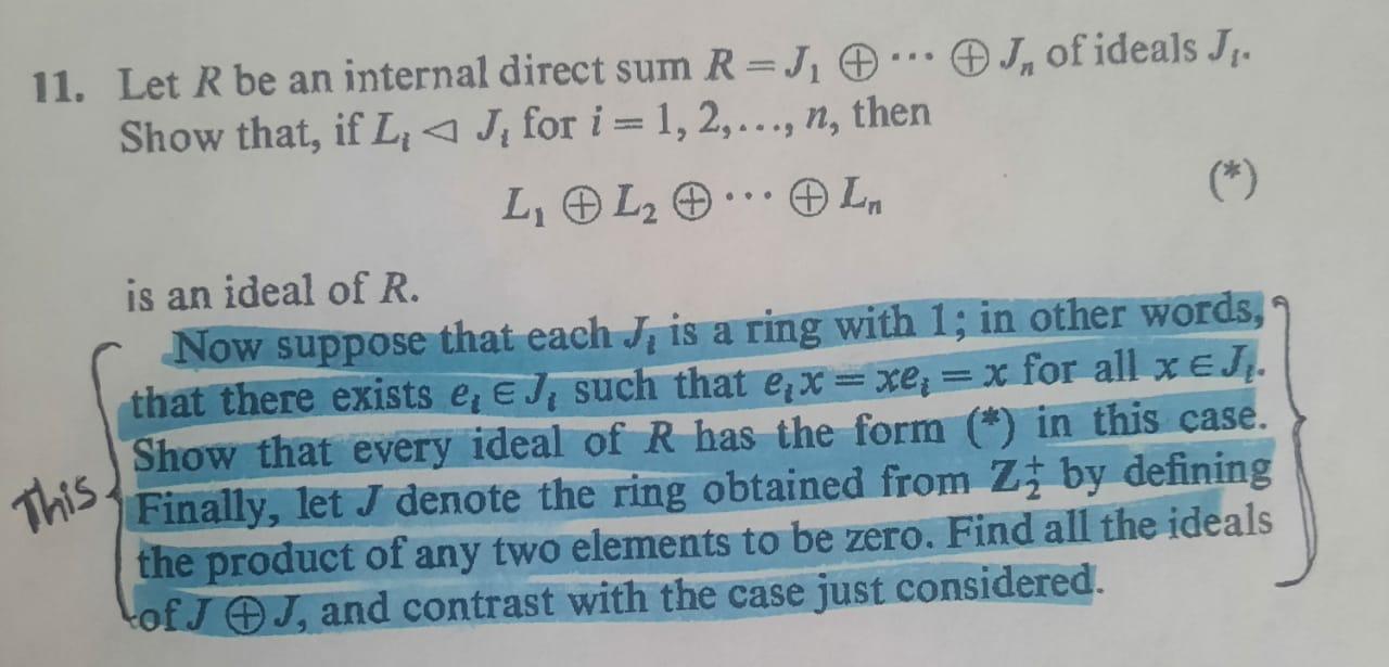 Solved L 11 Let R Be An Internal Direct Sum R J J Chegg Com