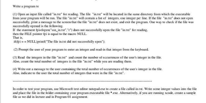 Solved Write a program to (1) Open an input file called | Chegg.com