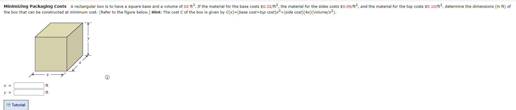 Solved Minimizing Packaging Costs A rectangular box is to | Chegg.com