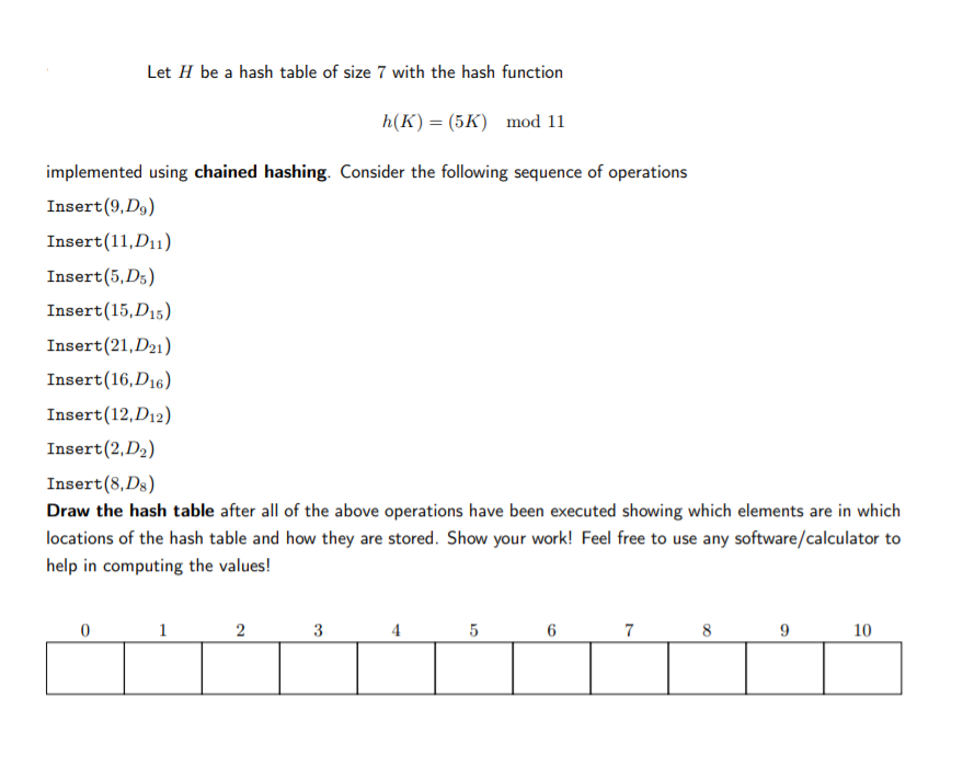 Solved Let H be a hash table of size 7 with the hash | Chegg.com