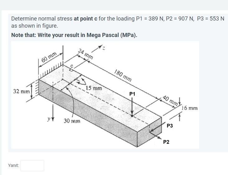 Solved Determine normal stress at point c for the loading P1 | Chegg.com