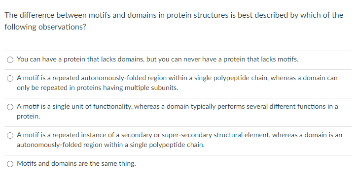 Solved The difference between motifs and domains in protein | Chegg.com