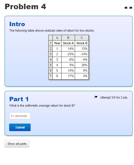 Solved The following table shows realized rates of return | Chegg.com