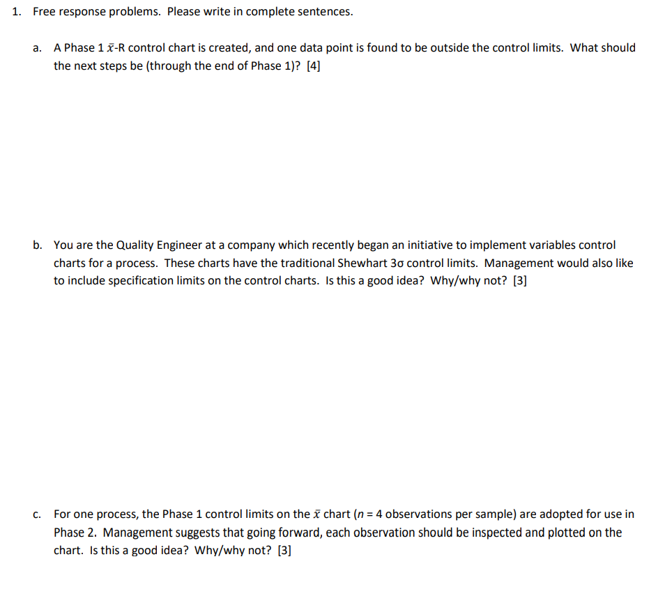 Solved 1. Free response problems. Please write in complete | Chegg.com