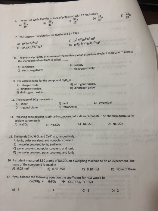 Solved The Correct Symbol For The Isotope Of Potassium With