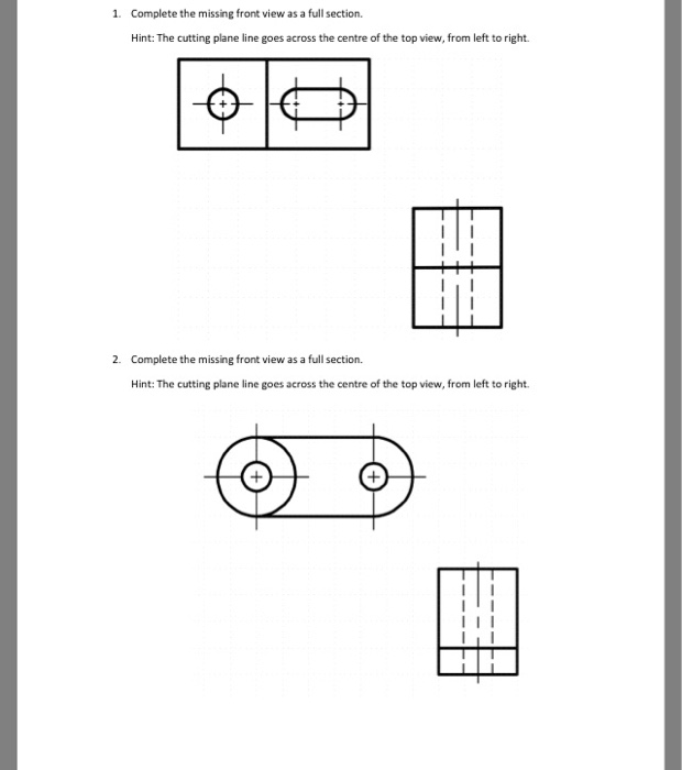 Solved 1. Complete the missing front view as a full section. | Chegg.com