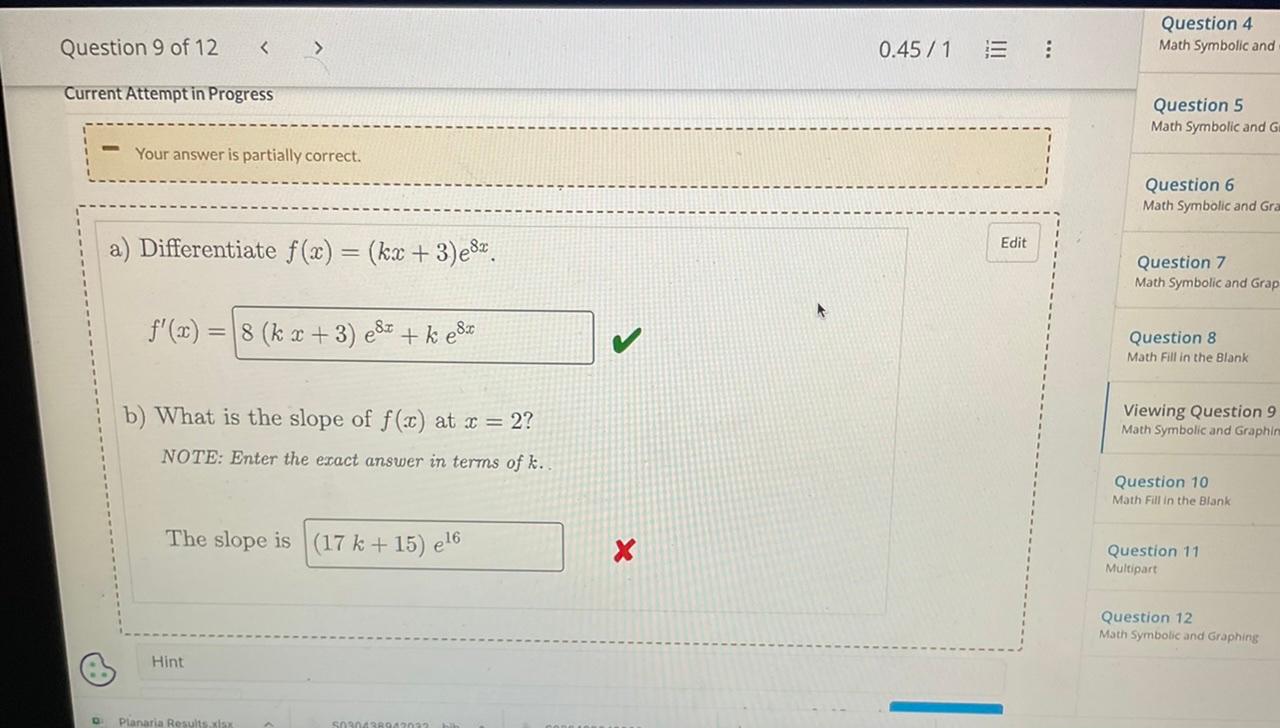 Solved Differentiate F X Kx 3 E8x F′ X 8 Kx 3 E8x Ke8x B