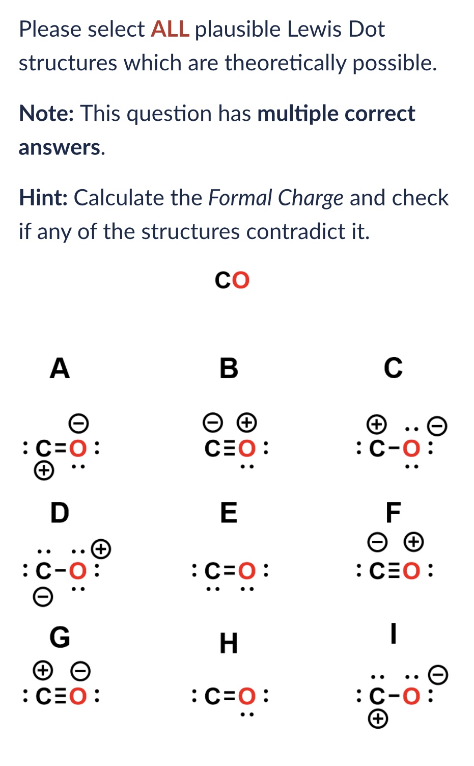 Solved Please Select All Plausible Lewis Dot Structures 0959