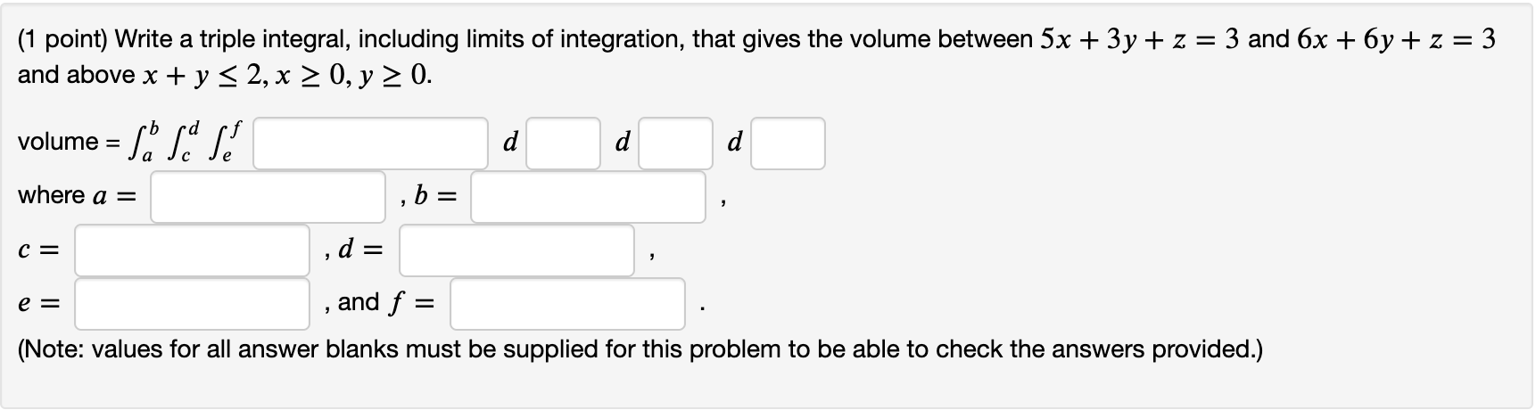 Solved (1 Point) Write A Triple Integral, Including Limits | Chegg.com